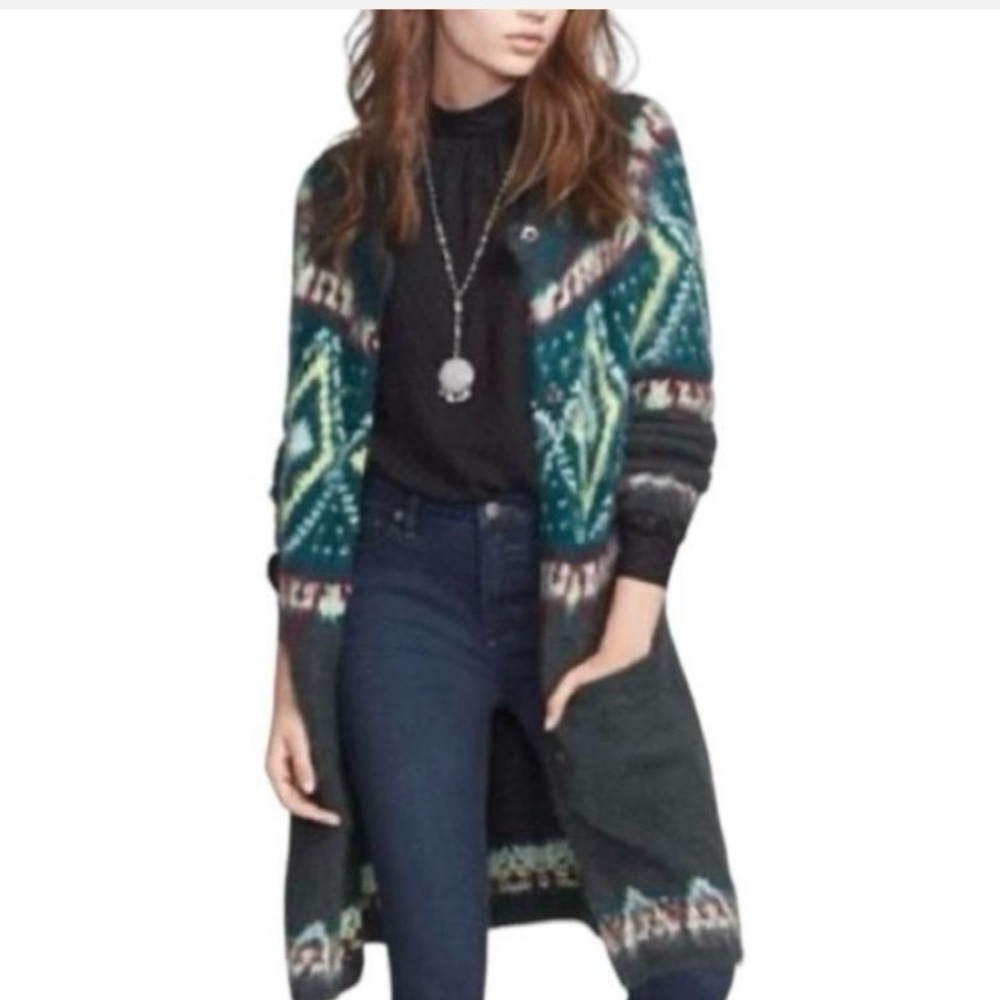 Free People Green Fair Isle Mohair size Small Cardigan